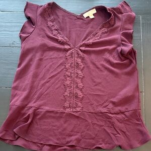 MICHAEL KORS Women's V-neck Lace Trim Blouse Shirt Top Size Large